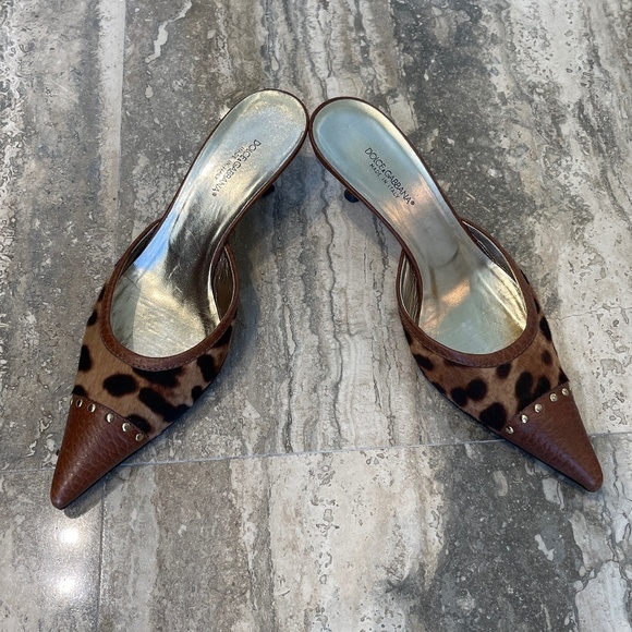 AUTHENTIC DOLCE GABBANA LEATHER LAOPARD MULES 38.5 - 8.5 - Picture 2 of 7